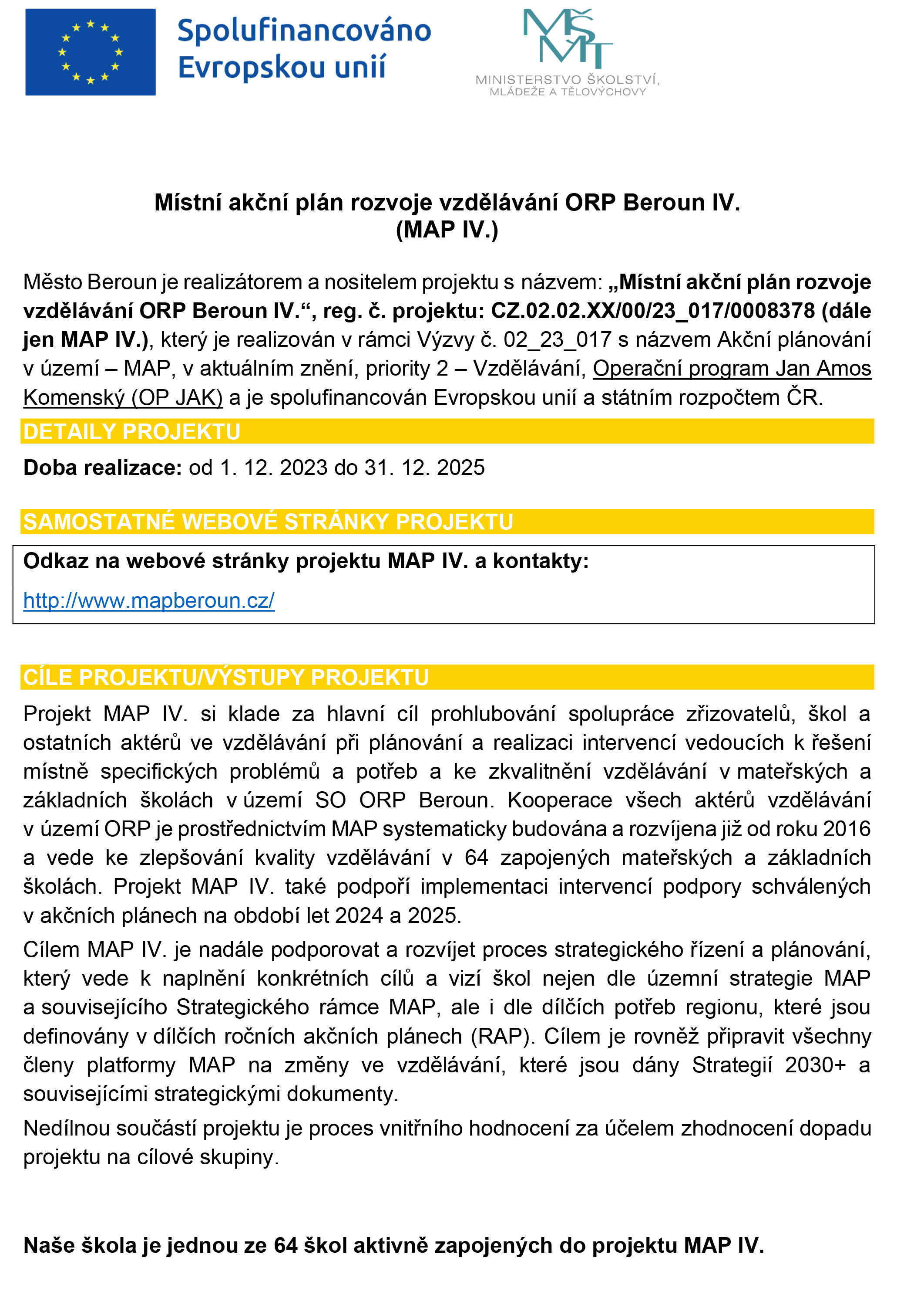 Informace projekt MAP4 web skoly KZS